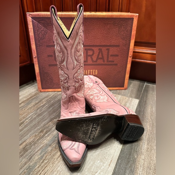 Corral Pink Western Cowboy Boots G1087 Rodeo Barbie Floral Wedding Rare 7.5 - Picture 7 of 9